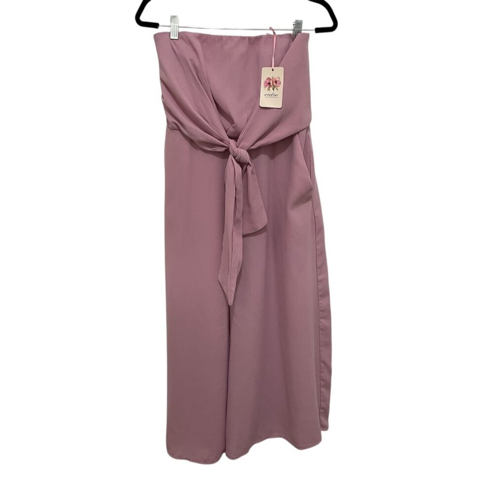 Entro‎ Strapless Jumpsuit Womens L Tie-Waist Pink Wedding Party NWT
